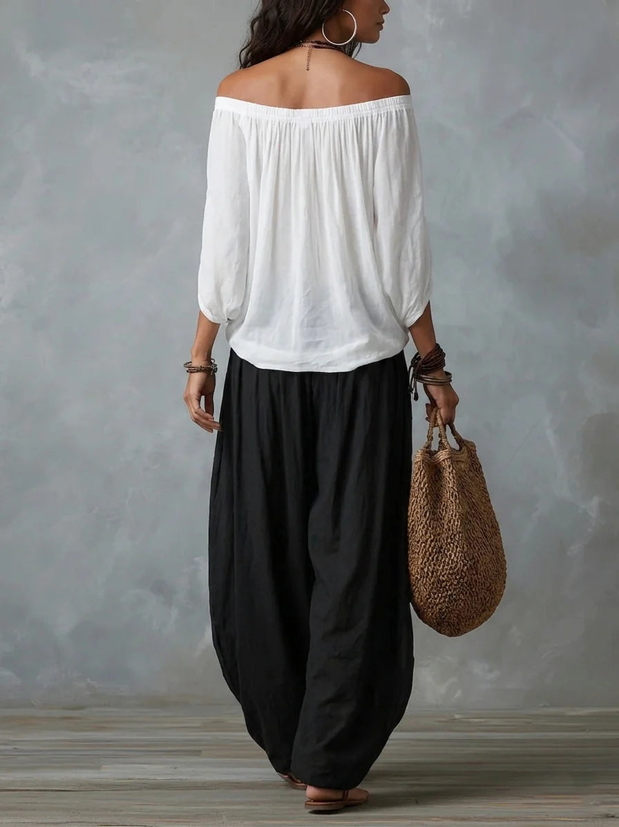 Judite | Conjunto com Top Assimétrico e Calça Palazzo