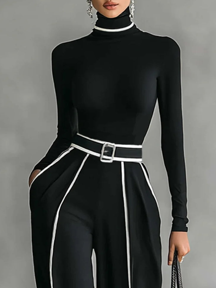 Inês | Conjunto Elegante de Gola Alta e Calças Largas