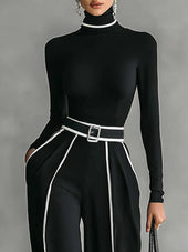 Inês | Conjunto Elegante de Gola Alta e Calças Largas