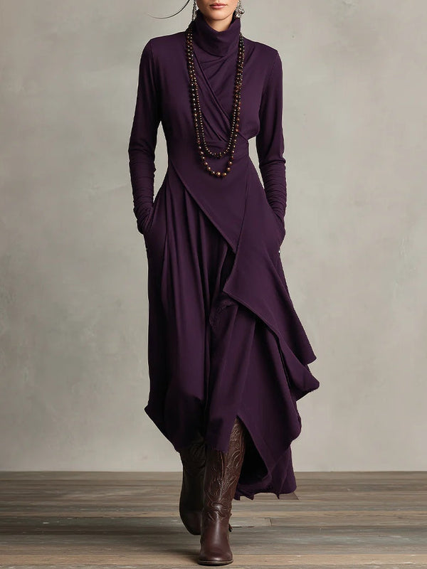 Domitila | Vestido Comprido Assimétrico com Gola Alta