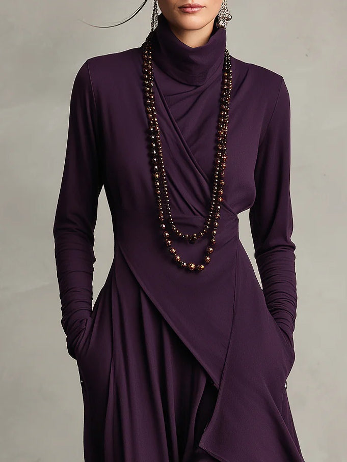 Domitila | Vestido Comprido Assimétrico com Gola Alta