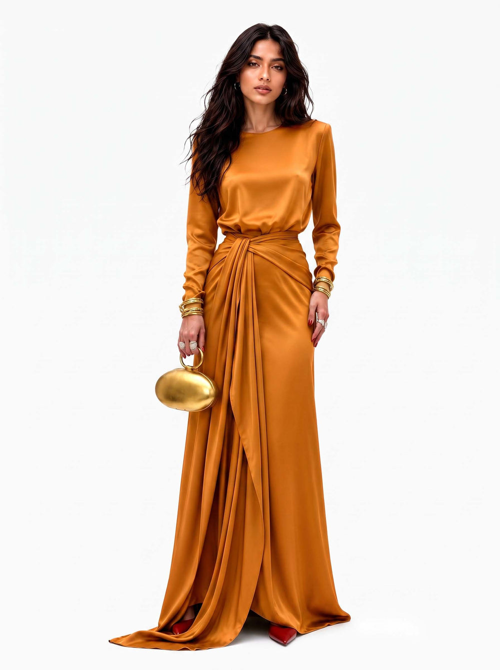 Sofia | Vestido Comprido em Cetim Drapeado