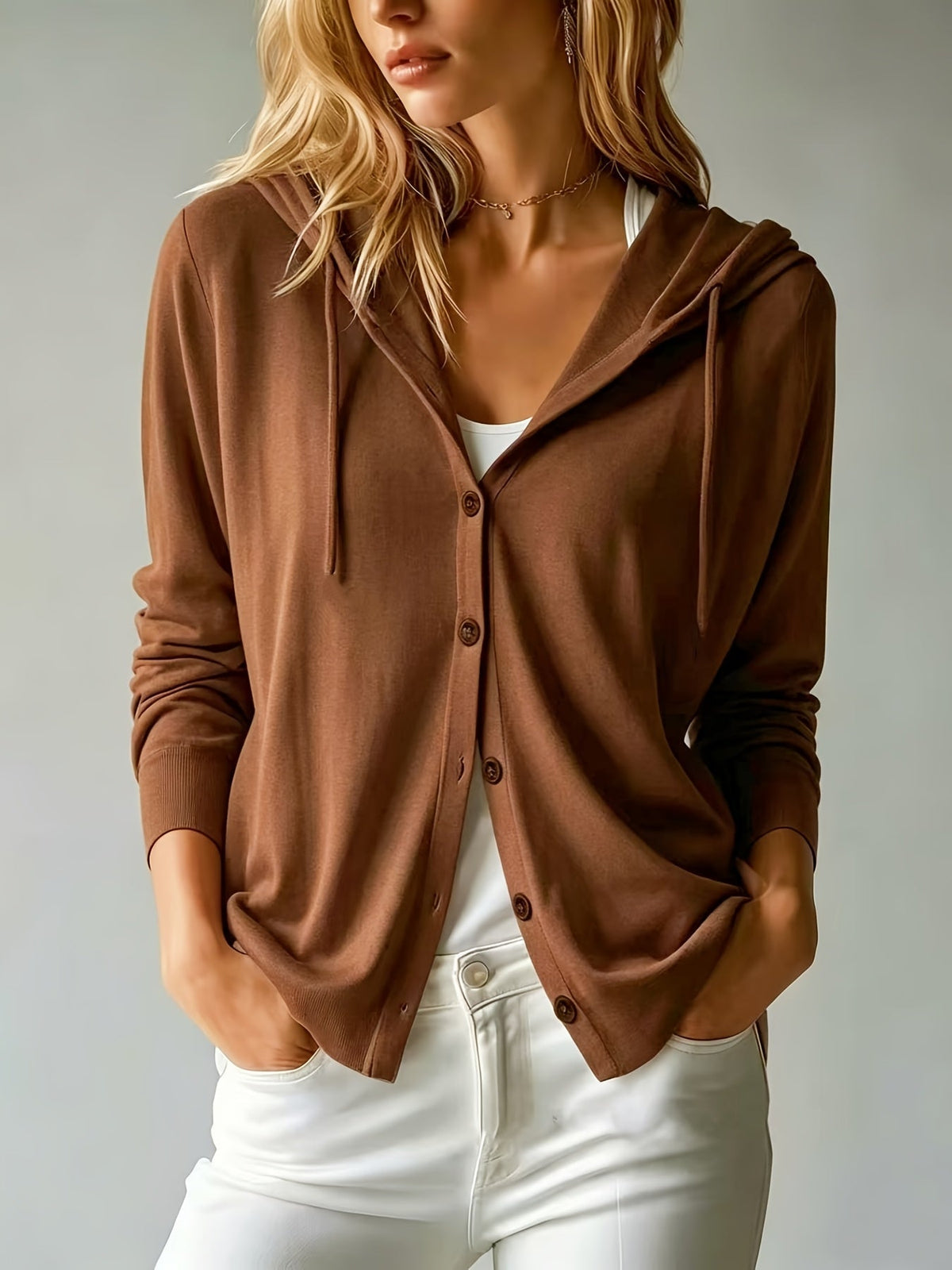 Camilla | Jopica s kapuco in gumbi – kapučino