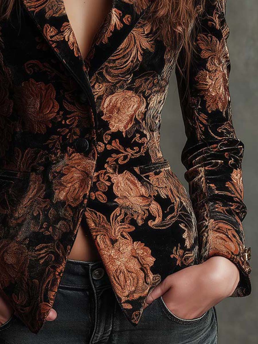 Catarina | Blazer de Alfaiataria Floral Preto e Bronze