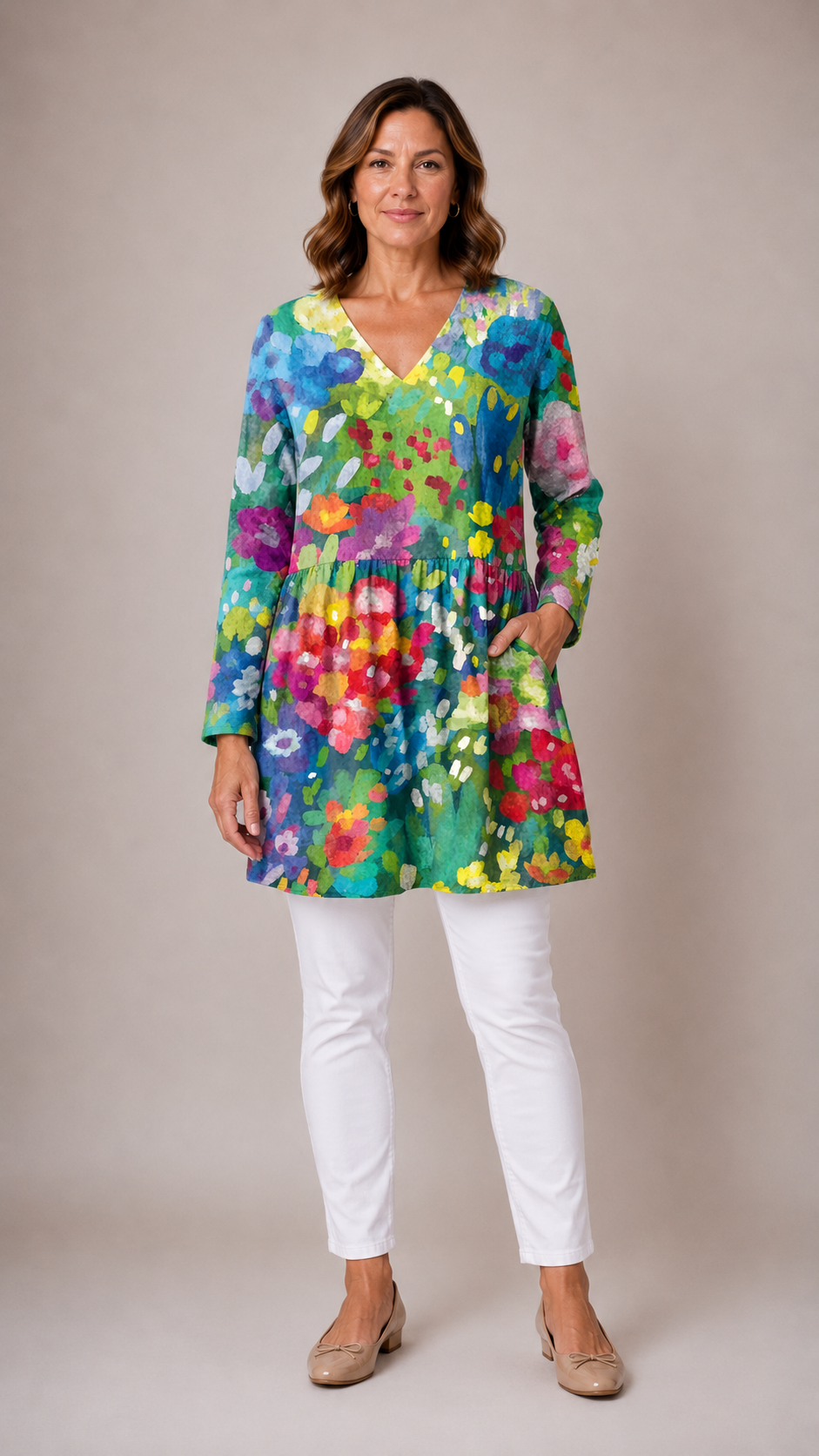 MILLIE | Dolga bluza z V-izrezom