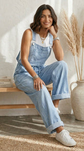 Maria Douro - Macacão de Denim com Tirantes Ajustáveis