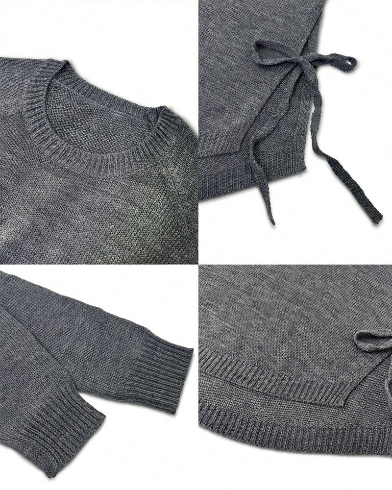 Pulover z raglan rokavi in vozlom ob strani