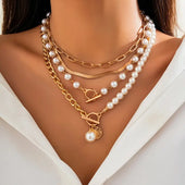 Schlangenkette Halskette mit Vintage Perlen-Set | Gold