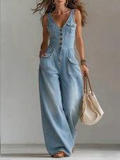 Sofia - Macacão Largo de Denim Casual