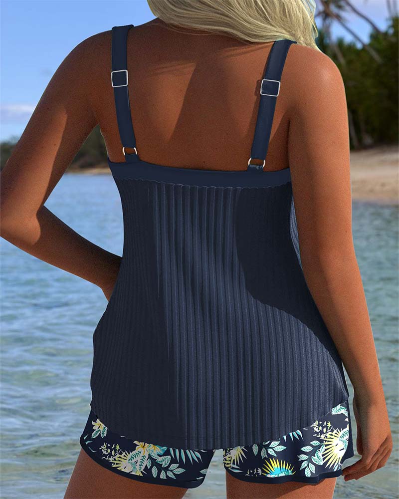 Serafina - Tankini às Riscas com Parte de Baixo de Biquíni em Duas Peças