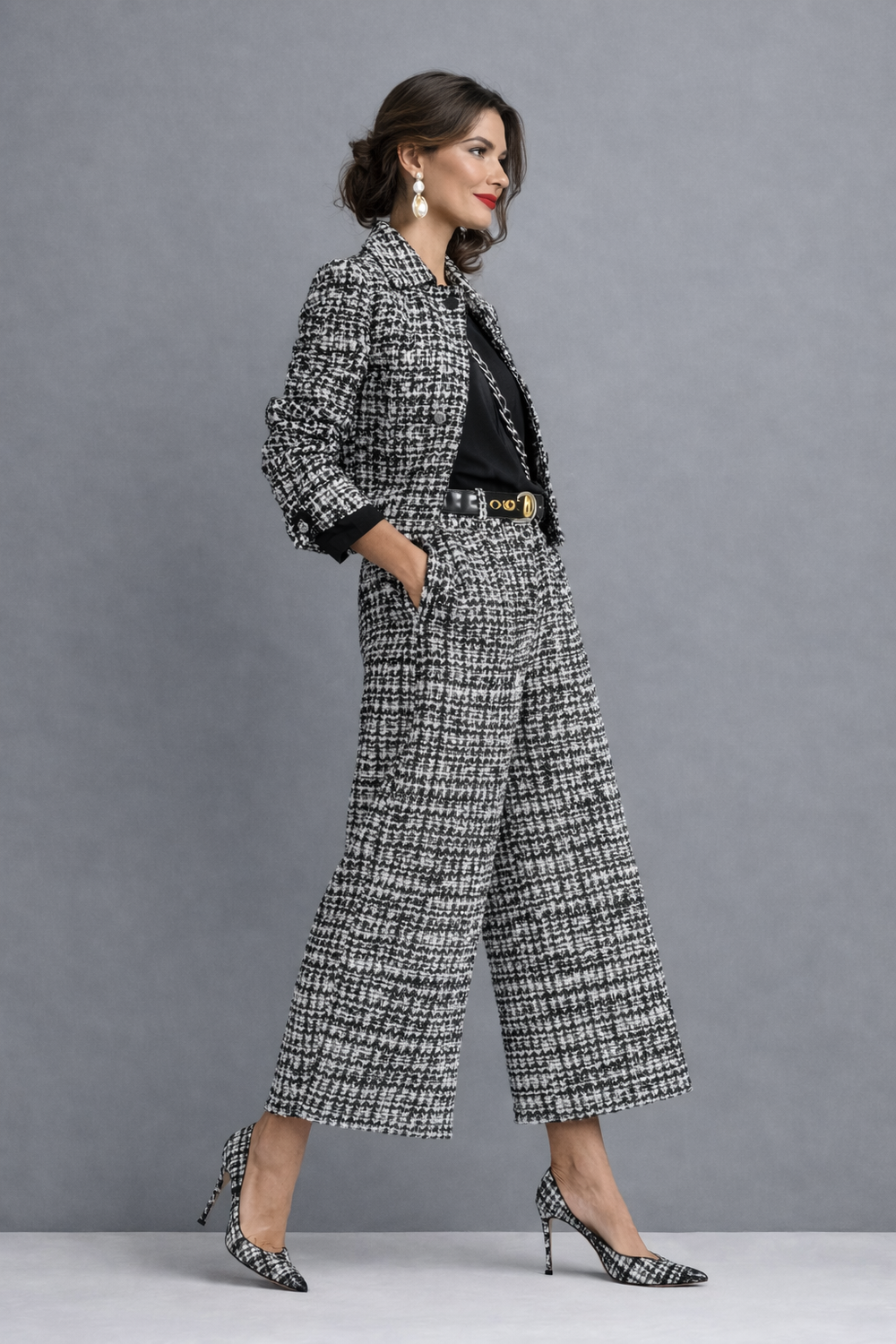 Lucía | Conjunto de Blazer Tweed e Calça Larga