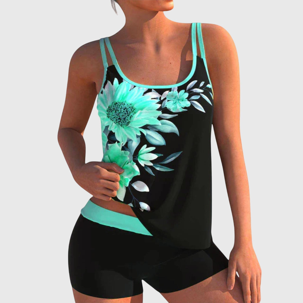 Flor – Tankini florido com calções, efeito ventre plano