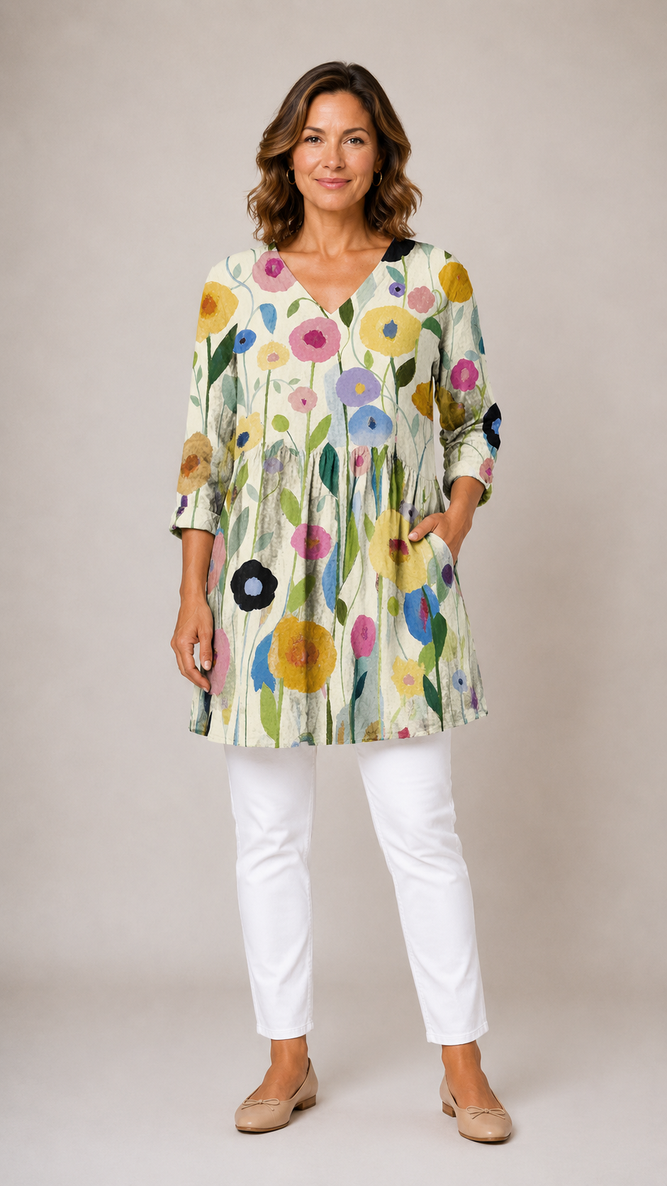 NELLIE | Dolga bluza z V-izrezom