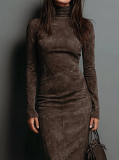 Lurdes | Vestido Midi Comprido Castanho