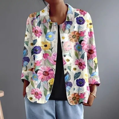 Florbela | Blazer Aberto com Estampado Floral Pintado