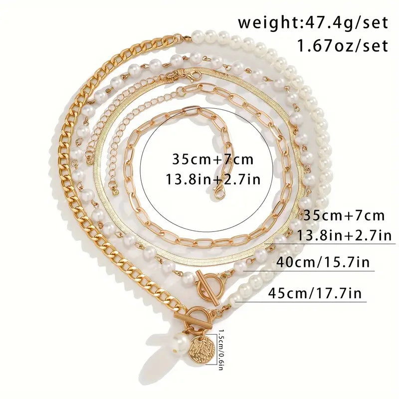 Schlangenkette Halskette mit Vintage Perlen-Set | Gold