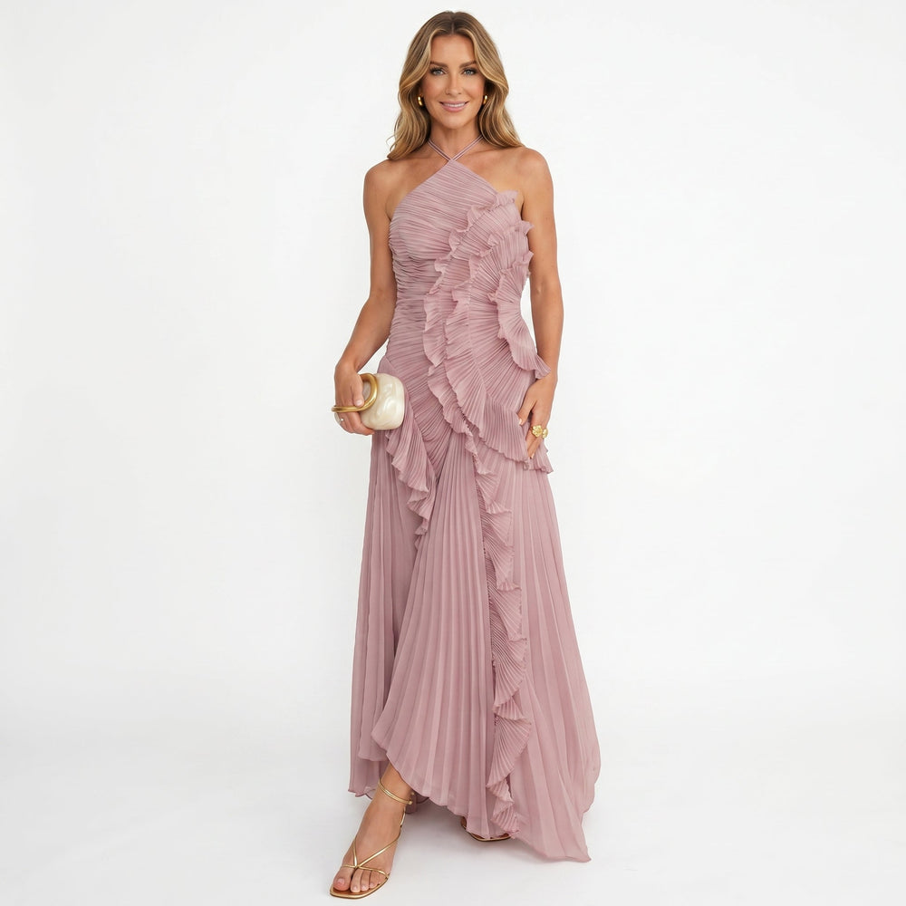 Leonor | Vestido Plissado com Folhos Elegante