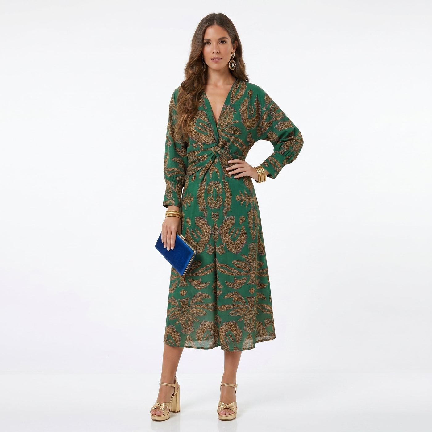 Teresa - Vestido Midi Estampado com Detalhe de Nó