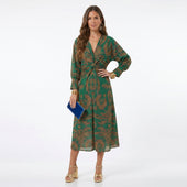Teresa - Vestido Midi Estampado com Detalhe de Nó