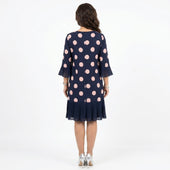 Clara - Vestido Azul Marinho às Bolinhas com Detalhe de Folhos