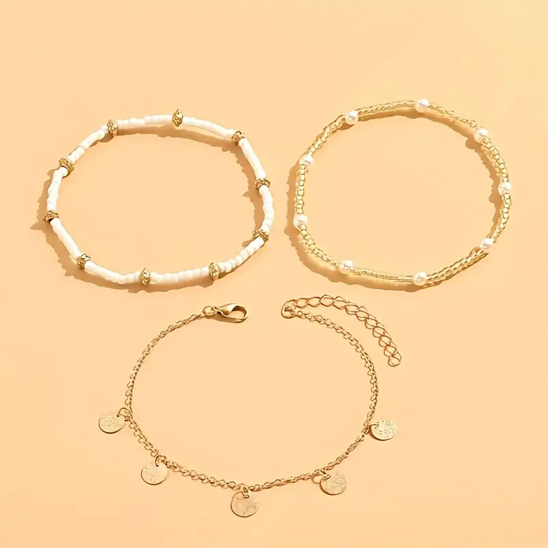 Mehrlagige Knöchelketten Coastal Charm 3-teilig | Gold