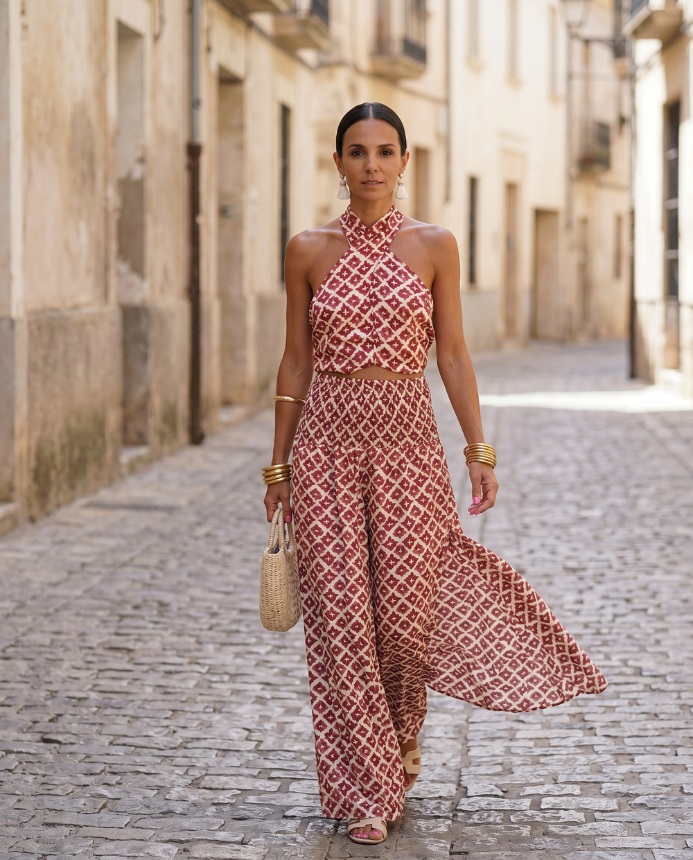 Joana | Conjunto de Top Halter e Saia Comprida
