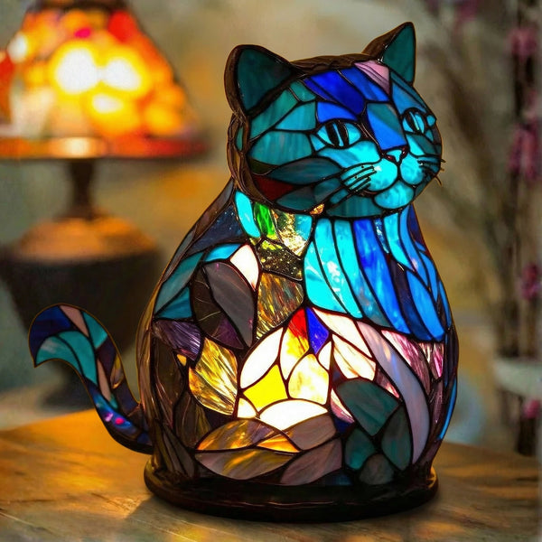Inês | Candeeiro Gato Azul em Vitral