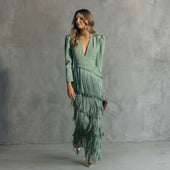 Gabriela - Vestido Longo de Franjas com Decote em V