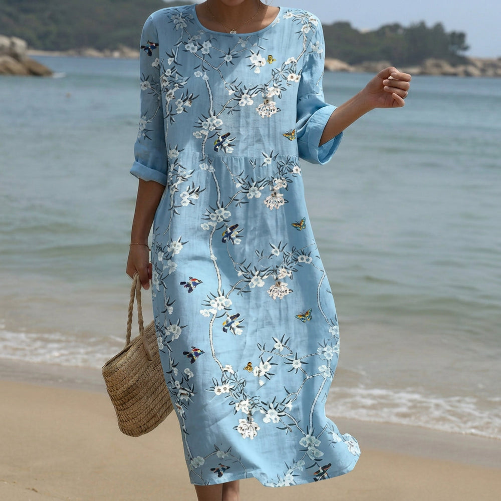 Beatriz - Vestido Maxi de Gola Redonda com Estampa