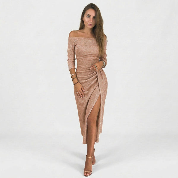 Natália - Vestido chique ombros descobertos