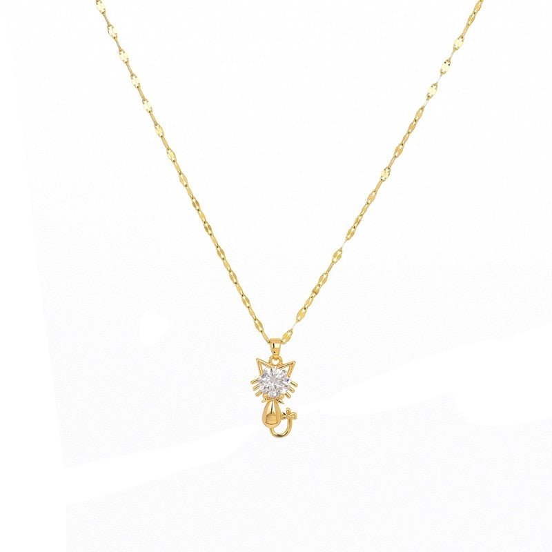 Cidália | Colar Gatinho Dourado com Zircónia