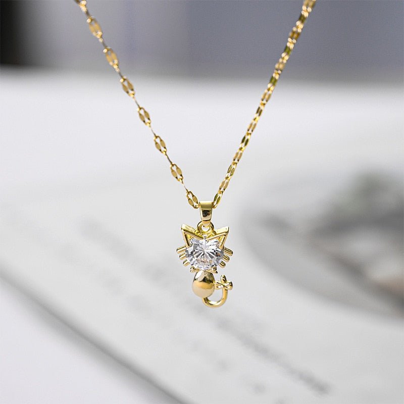 Cidália | Colar Gatinho Dourado com Zircónia