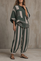 Noémia | Conjunto Artístico de Top e Calça às Riscas