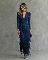 Chiara | Vestido Elegante com Mangas de Franjas