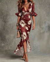 Débora | Vestido Comprido Floral com Mangas de Folhos