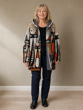 Renata | Casaco Estampado Creme e Vermelho com Capuz