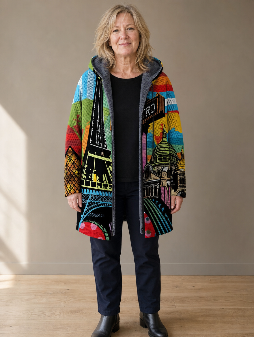 Elisa | Casaco Preto Multicolor com Capuz e Fecho