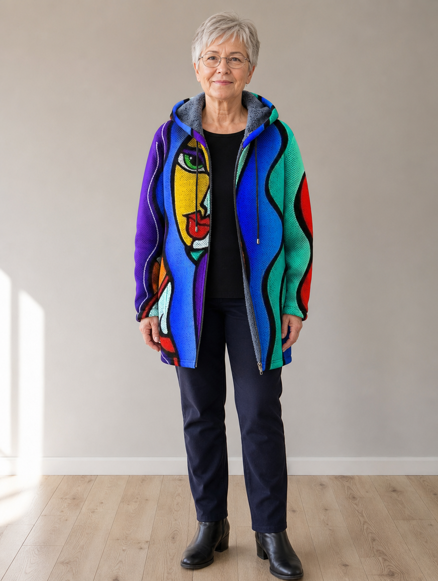 Cecília | Casaco Azul Estampado com Capuz
