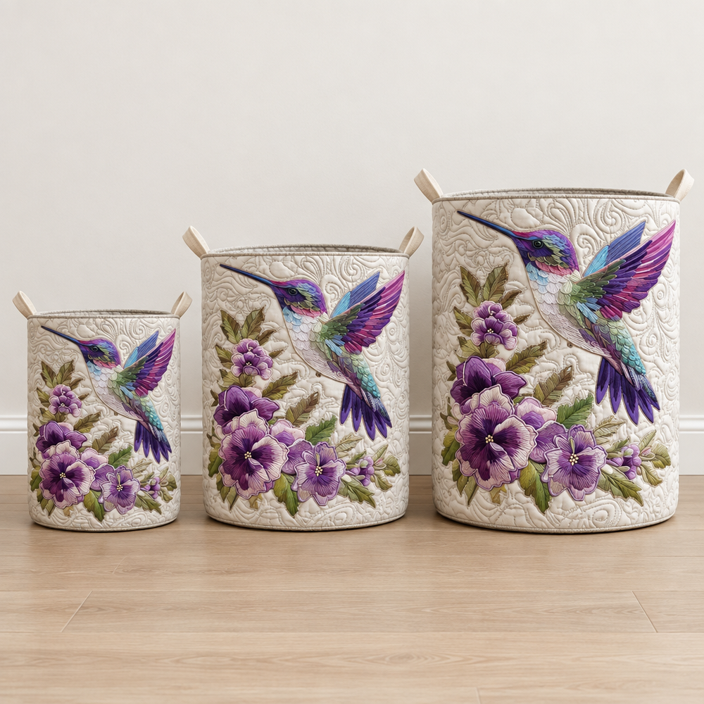 Colibri e Flores | Cesto de Roupa Feito à Mão