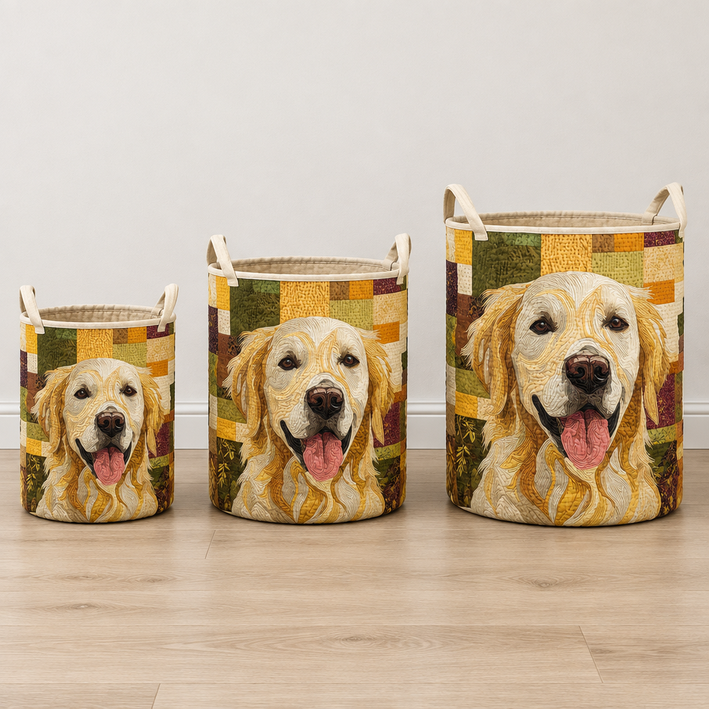 Doce Golden Retriever | Cesto de Roupa Feito à Mão
