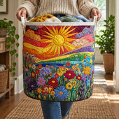 Flores e Sol | Cesto de Roupa Feito à Mão