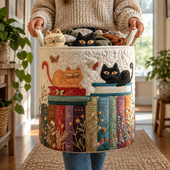 Gato e Livros | Cesto de Roupa Feito à Mão