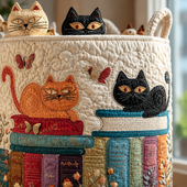 Gato e Livros | Cesto de Roupa Feito à Mão