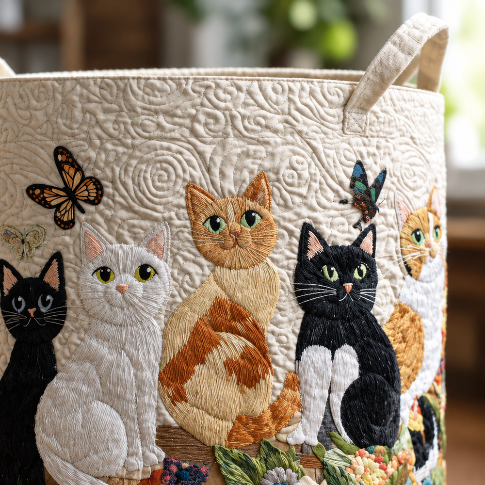 Gatos no Jardim | Cesto de Roupa Feito à Mão