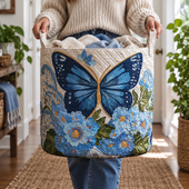 Borboleta e Flores | Cesto de Roupa Feito à Mão