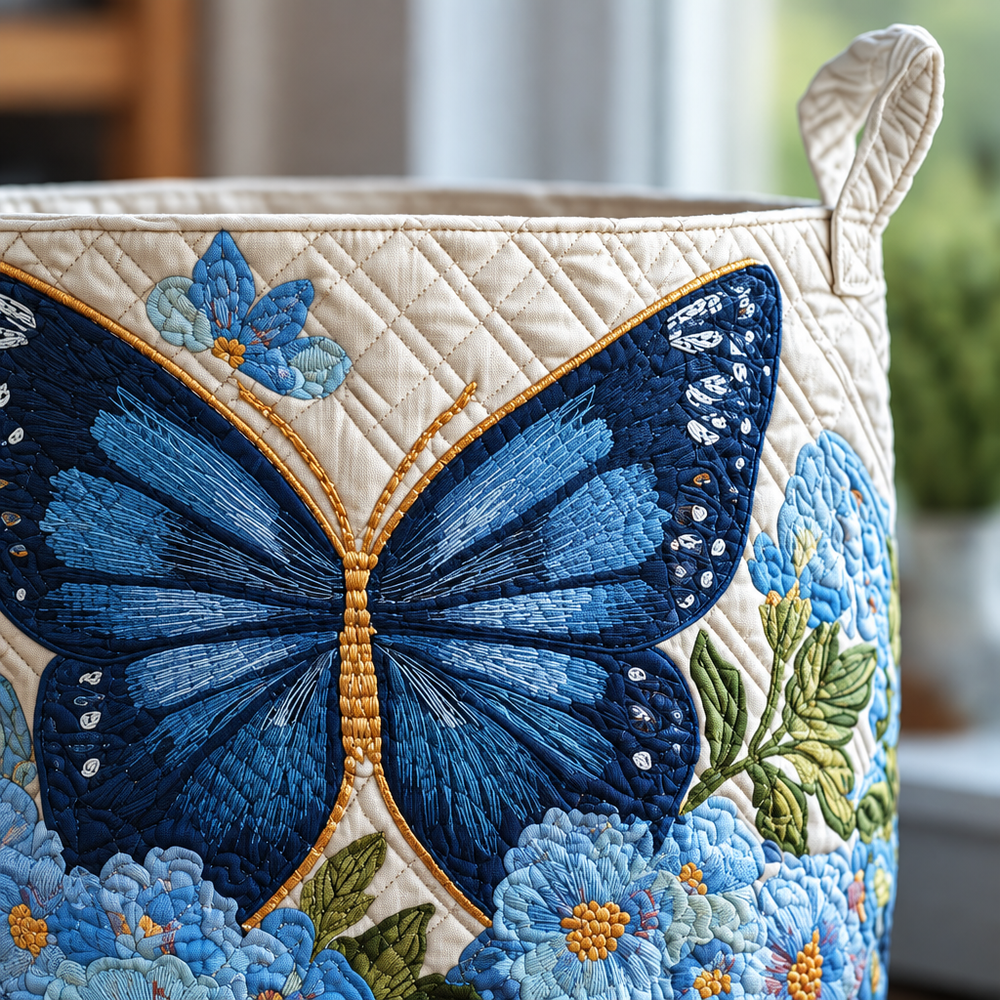 Borboleta e Flores | Cesto de Roupa Feito à Mão