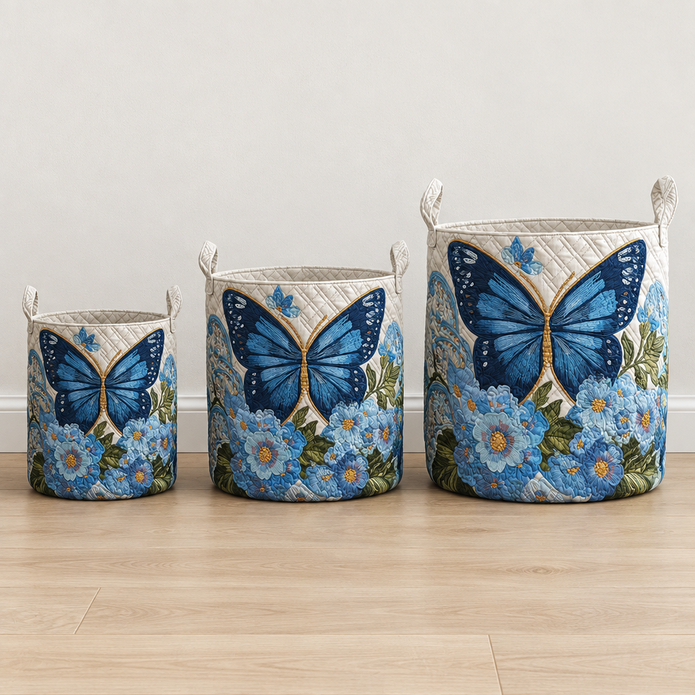 Borboleta e Flores | Cesto de Roupa Feito à Mão