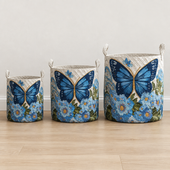 Borboleta e Flores | Cesto de Roupa Feito à Mão