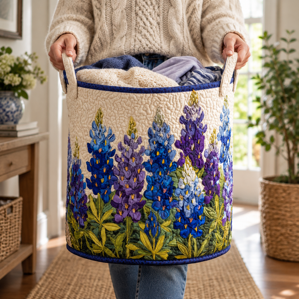 Caminho de Flores Azuis | Cesto de Roupa Feito à Mão
