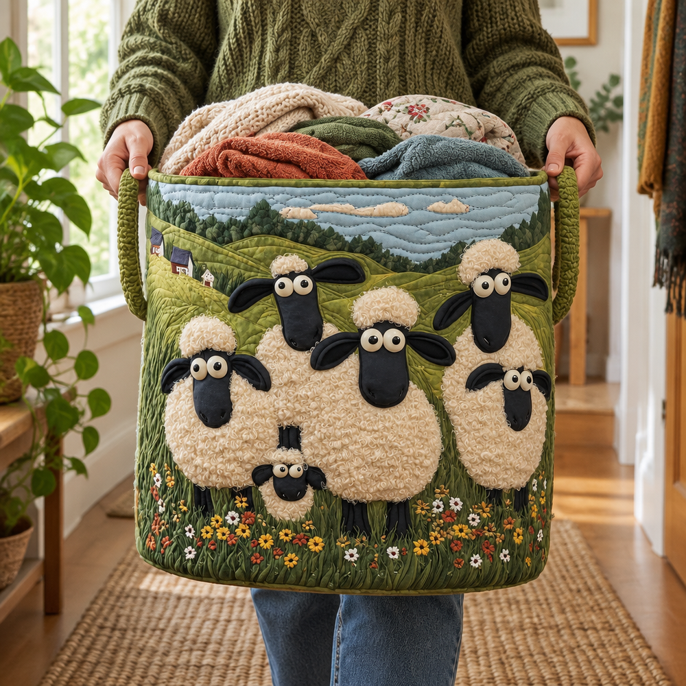 Ovelha e Flores | Cesto de Roupa Feito à Mão